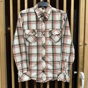 Op Shirt Mens Size M Red Orange Yellow Black Plaid Long Sleeve Western Cotton